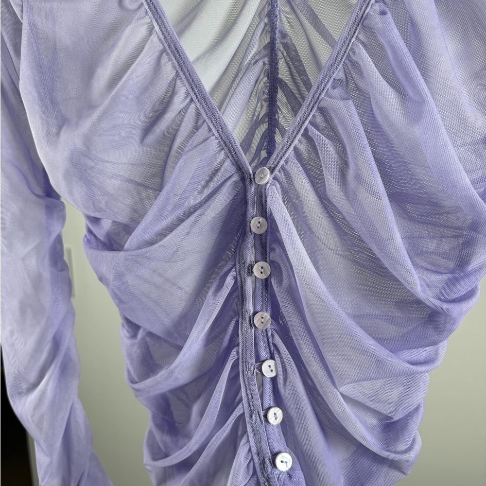 Zara Lavender Ruched Button-Front Blouse - Picture 2 of 5